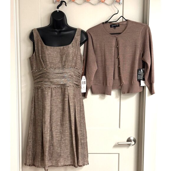 NWT Jones New York Dress Women’s Brown 2 PC Dress Cardigan Sz 10 - Picture 1 of 16
